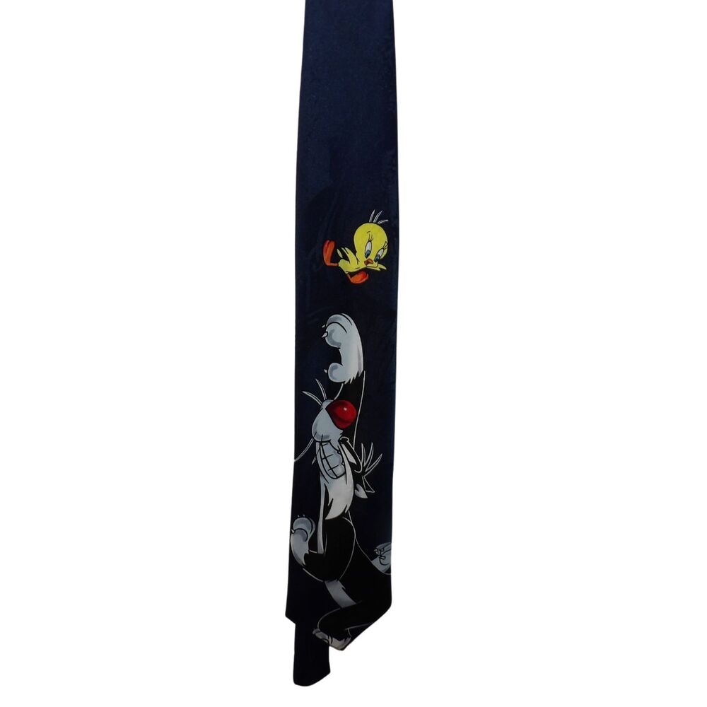 Vintage Looney Tunes Silk Necktie Tie Warner Bros 1995‎ Dark Blue